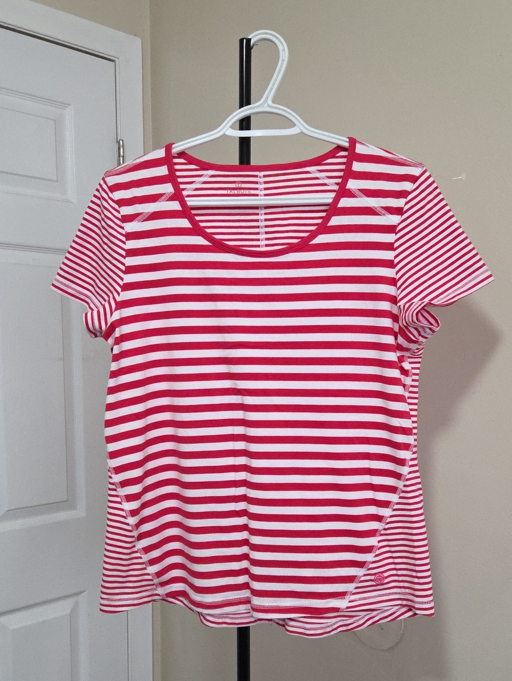 Talbots Cotton Blend Pink and White Striped Short Sleeve Tee